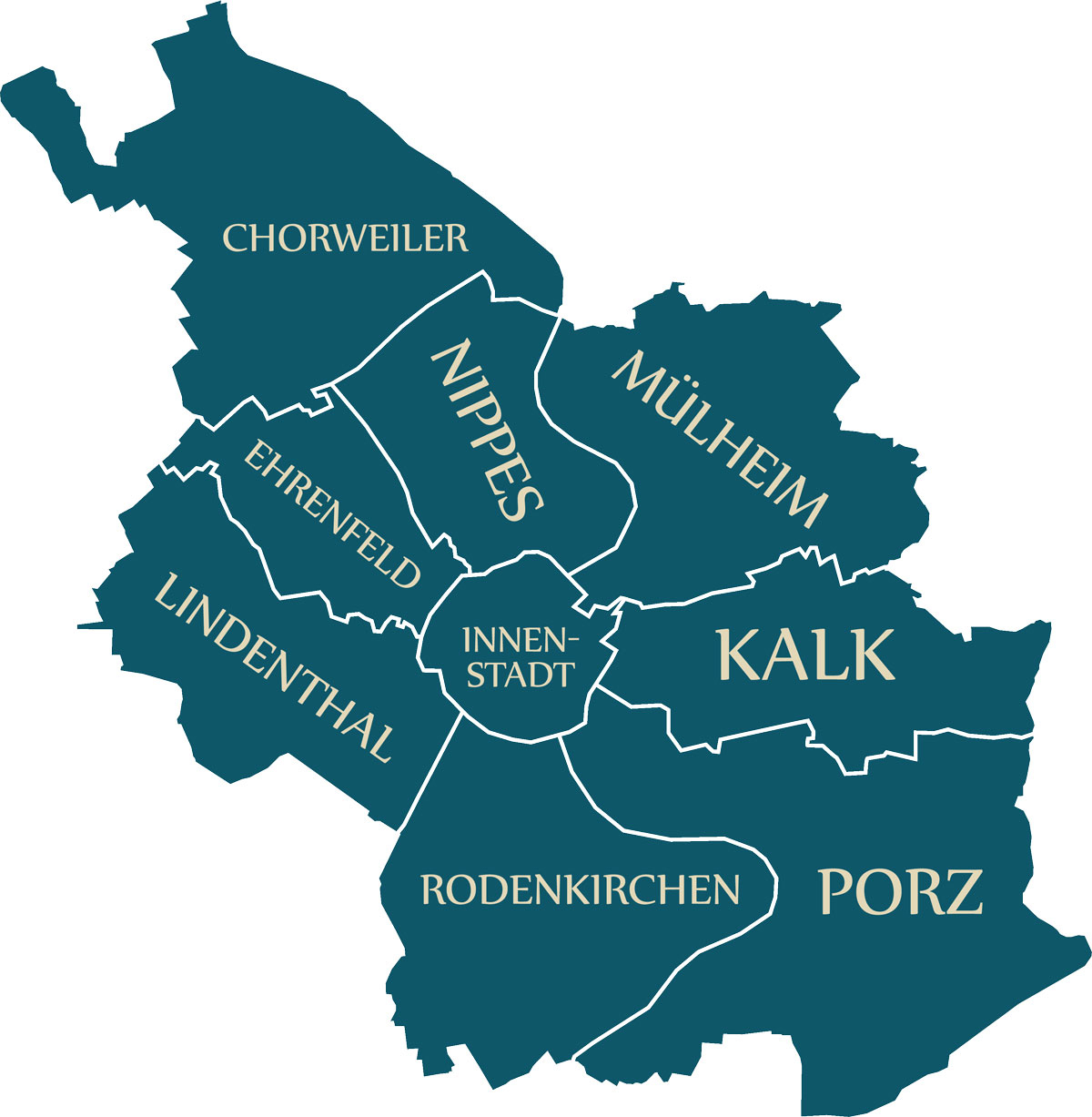 Karte mit Bezirken von Köln
